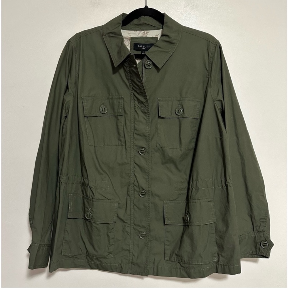 Talbots Cotton Utility Cargo Light Jacket Size 1X Army Green NWT